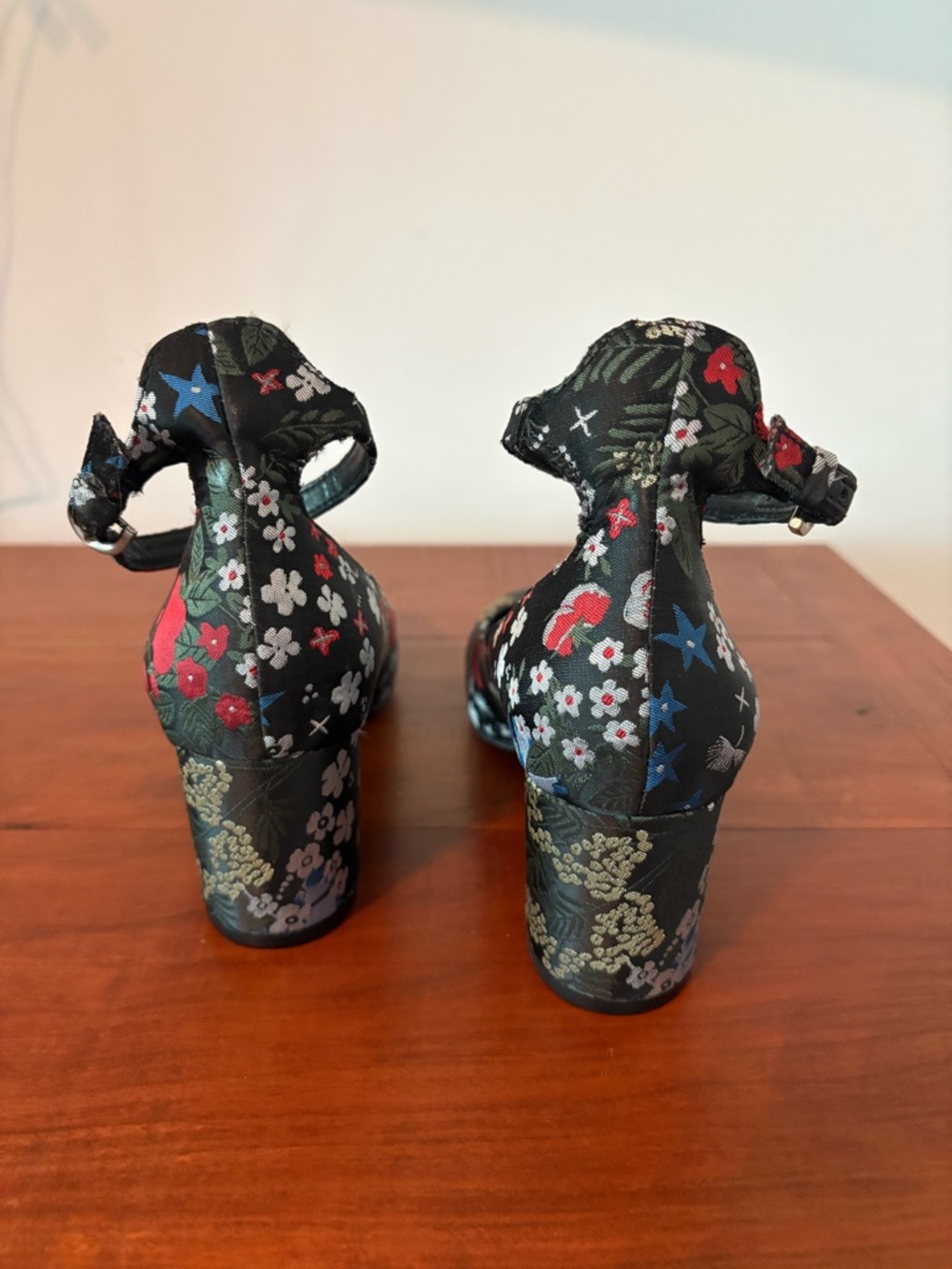 Floral Tapestry Block Heel Mary Jane Pumps Ankle Strap BP Black Shoes 7.5 - Picture 5 of 8